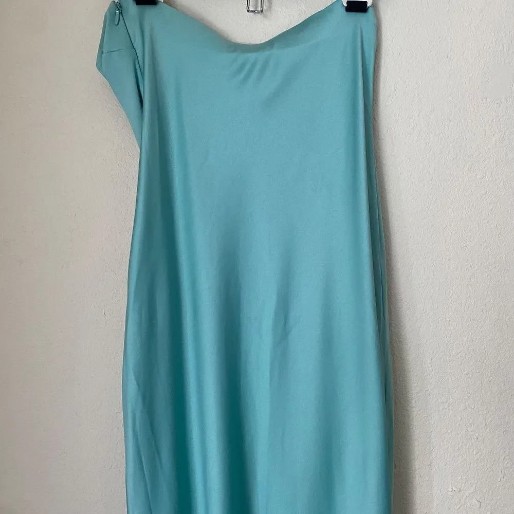 HOUSE OF CB 'Alette' Jade Satin Teal Strapless Maxi Dress NWOT size L - Picture 6 of 14